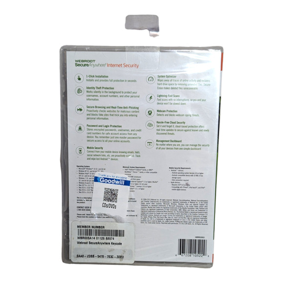 Webroot Secure Anywhere Internet Security Software Sealed - Picture 2 of 4